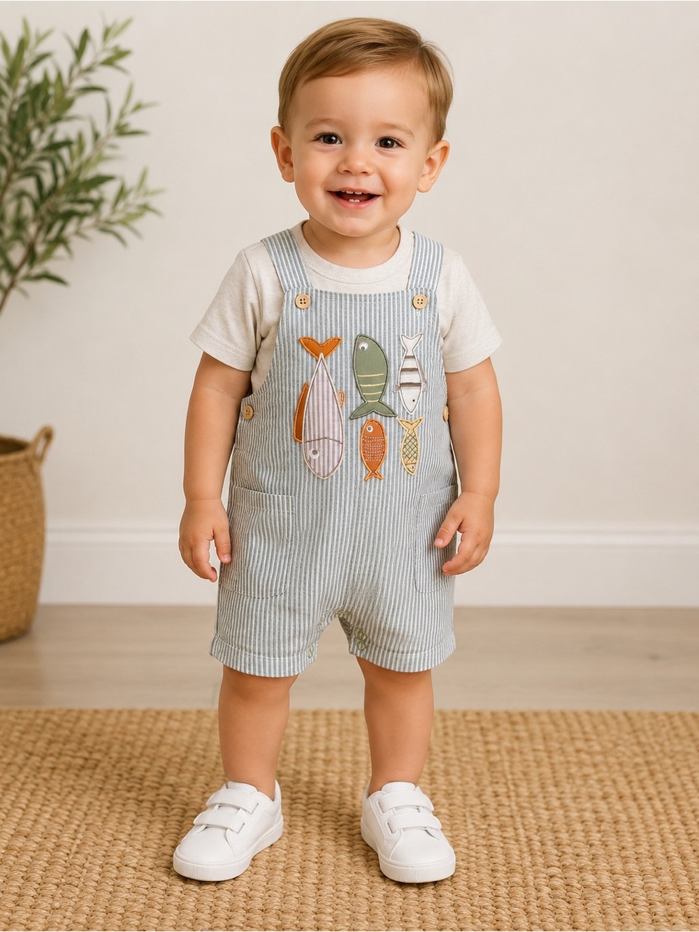 NWT Baby Essentials 2-piece fish romper set for baby 12M